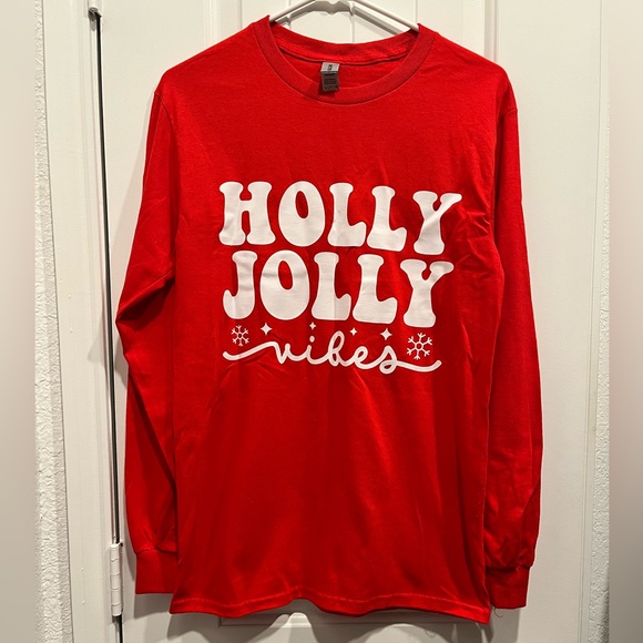 Holly Jolly Vibes Shirt Holiday Shirt Gildan Shirt Size S Color Red - Picture 1 of 5